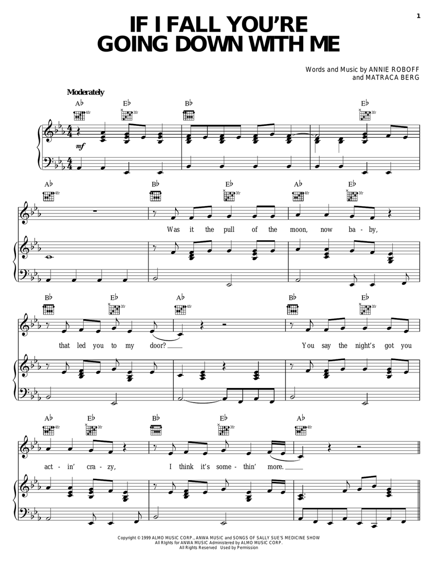If I Fall You're Going Down With Me Piano, Vocal, Guitar scores gallery preview page 1