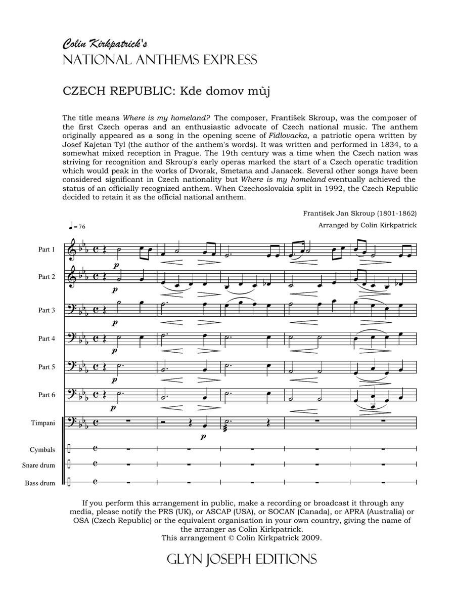 Czech Republic National Anthem:: Kde domov mùj Large Ensemble scores gallery preview page 4