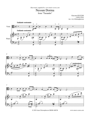 Book cover for Nessun Dorma - Viola and Piano