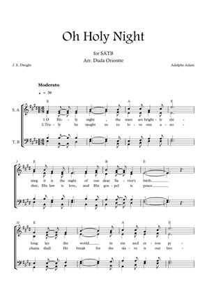 Oh Holy Night (E major - SATB - with chords - no piano - two staff)
