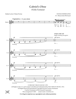 Gabriel's Oboe (Nella Fantasia), for Ladies a cappella (Solo 1, Solo 2, Solo 3, S.S A.A.)