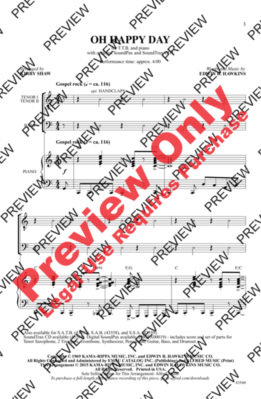 Oh Happy Day Men's Choir scores gallery preview page 2
