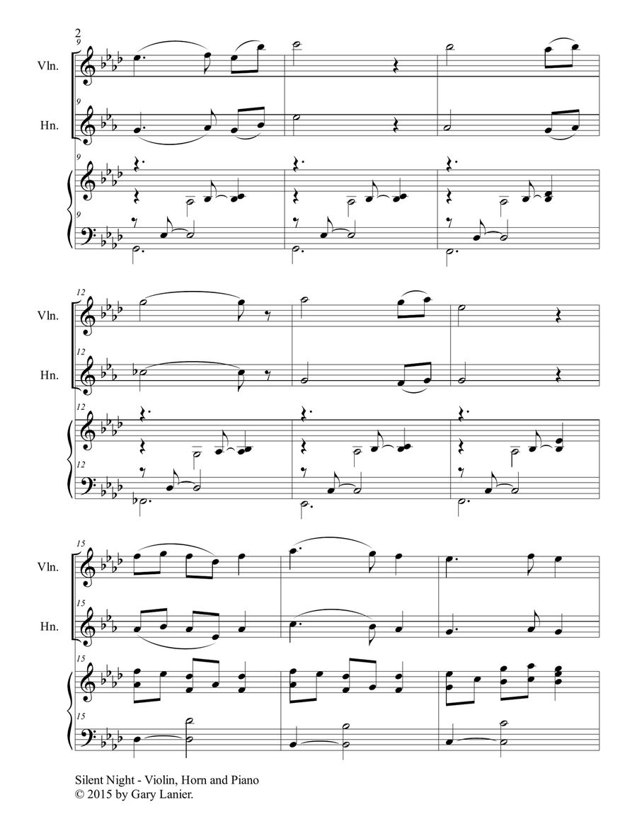 Gary Lanier: SILENT NIGHT (Trio – Violin, Horn in F & Piano with Score & Parts) Small Ensemble scores gallery preview page 3