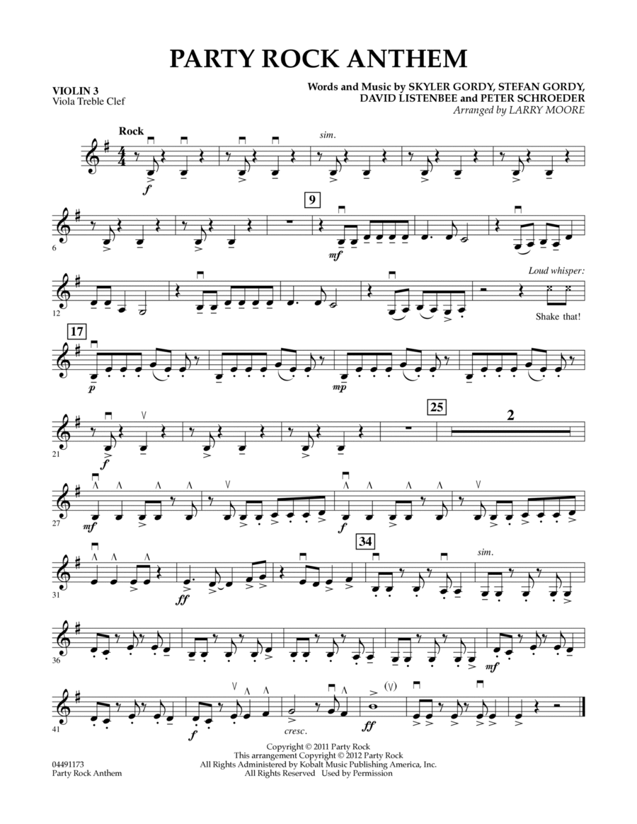 Party Rock Anthem - Violin 3 (Viola Treble Clef)