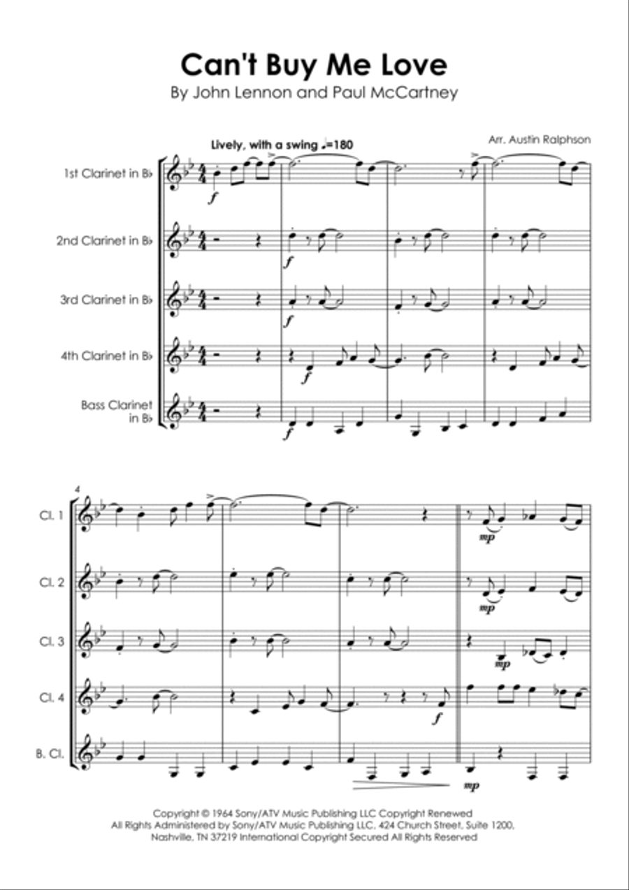 Can't Buy Me Love Can't Buy Me Love Clarinet Quintet scores gallery preview page 3