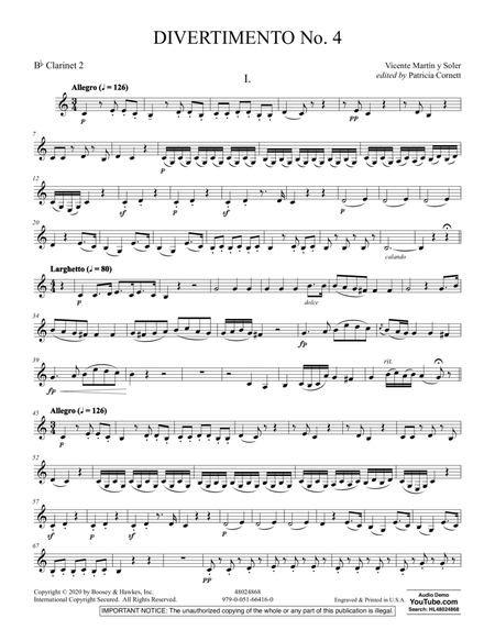 Divertimento No. 4 (ed. Patricia Cornett) - Bb Clarinet 2
