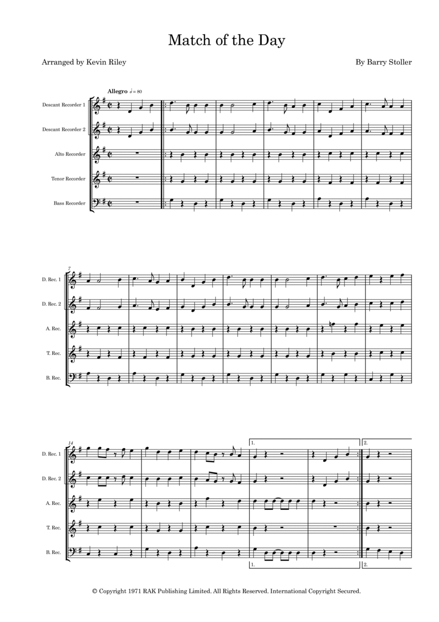 Match Of The Day Soprano Recorder scores gallery preview page 1