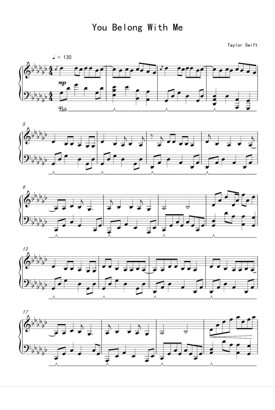You Belong With Me You Belong With Me Piano Solo scores gallery preview page 1