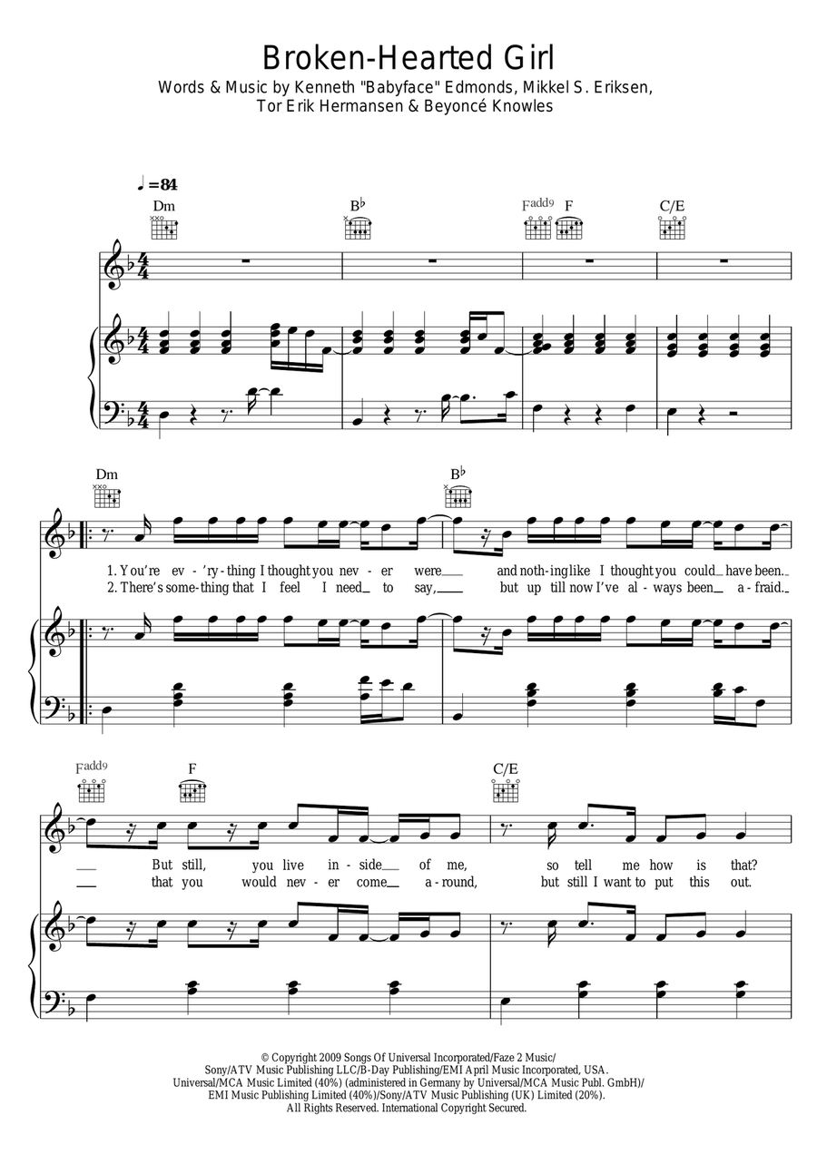 Broken-Hearted Girl Broken-Hearted Girl Piano, Vocal, Guitar scores gallery preview page 1