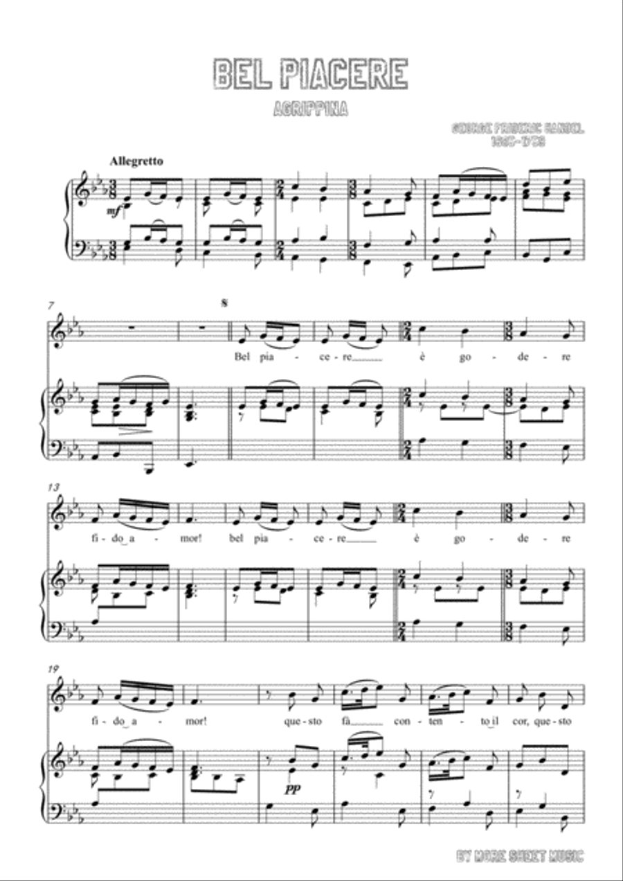 Handel-Bel piacere in E flat Major,for Voice and Piano Voice Solo scores gallery preview page 3