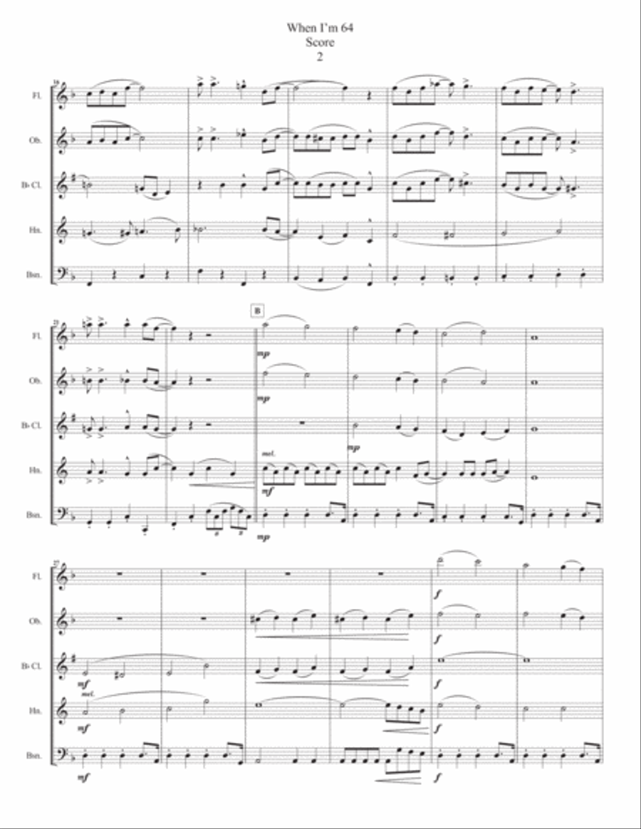 When I'm Sixty-four Woodwind Quintet scores gallery preview page 3