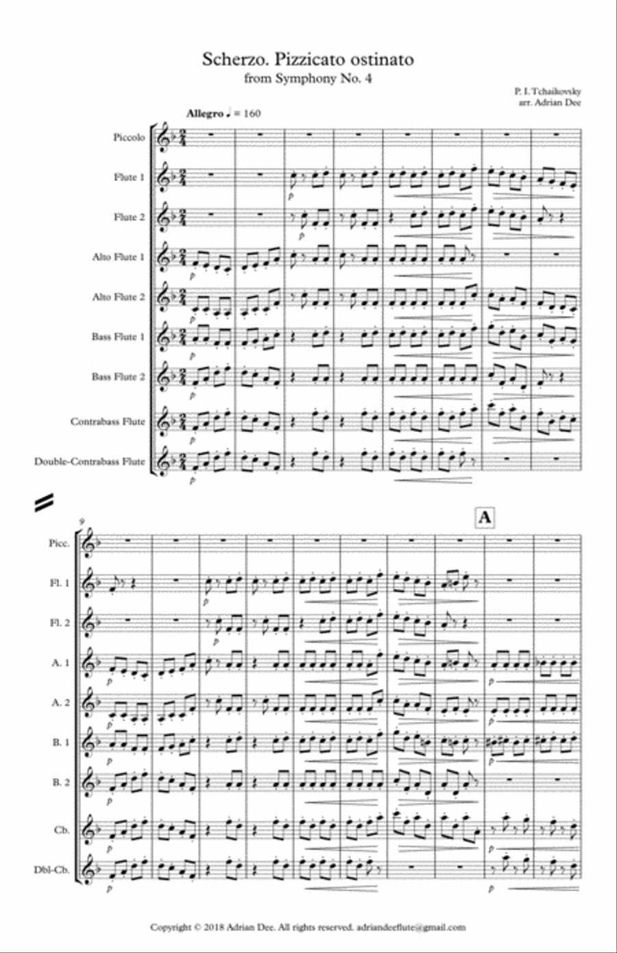 Scherzo from Syphony No. 4 Flute Choir scores gallery preview page 3