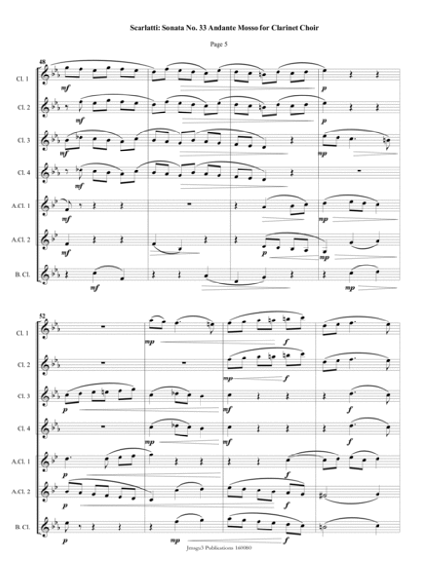 Scarlatti: Sonata No. 33 Andante Mosso for Clarinet Choir Clarinet Choir scores gallery preview page 5