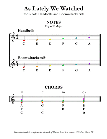 As Lately We Watched for 8-note Bells and Boomwhackers (with Color Coded Notes) image number null