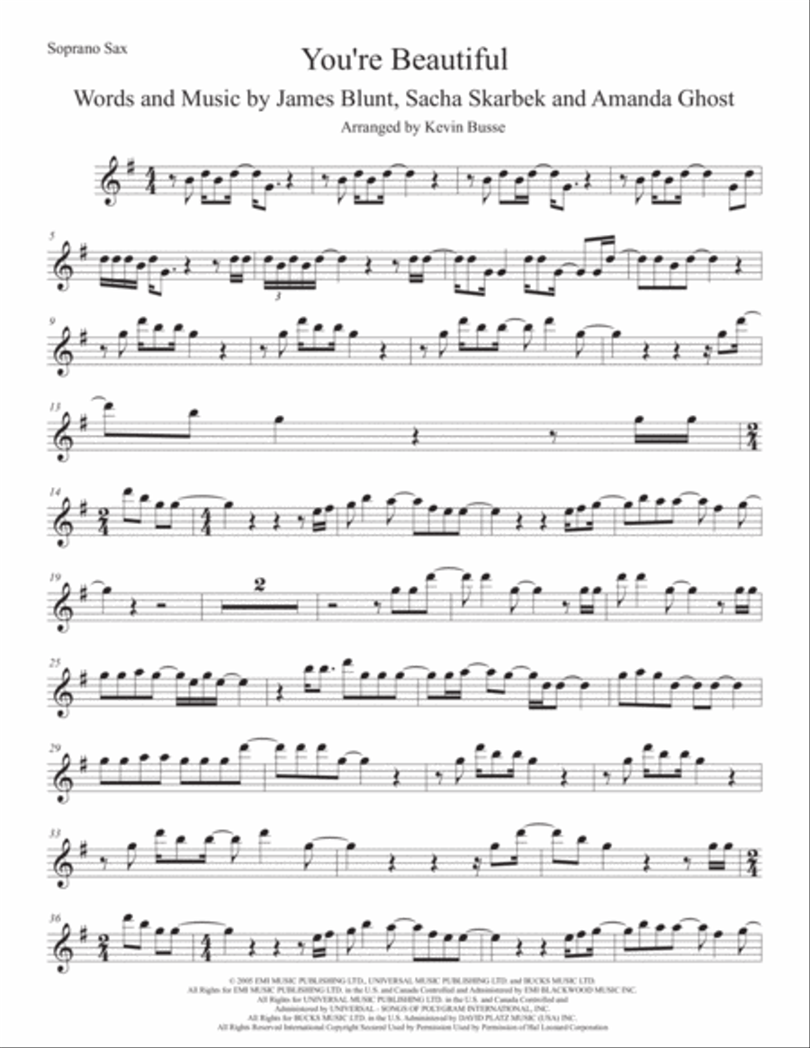 You're Beautiful Soprano Saxophone scores gallery preview page 1