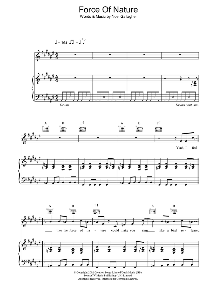 Force Of Nature Force Of Nature Piano, Vocal, Guitar scores gallery preview page 1