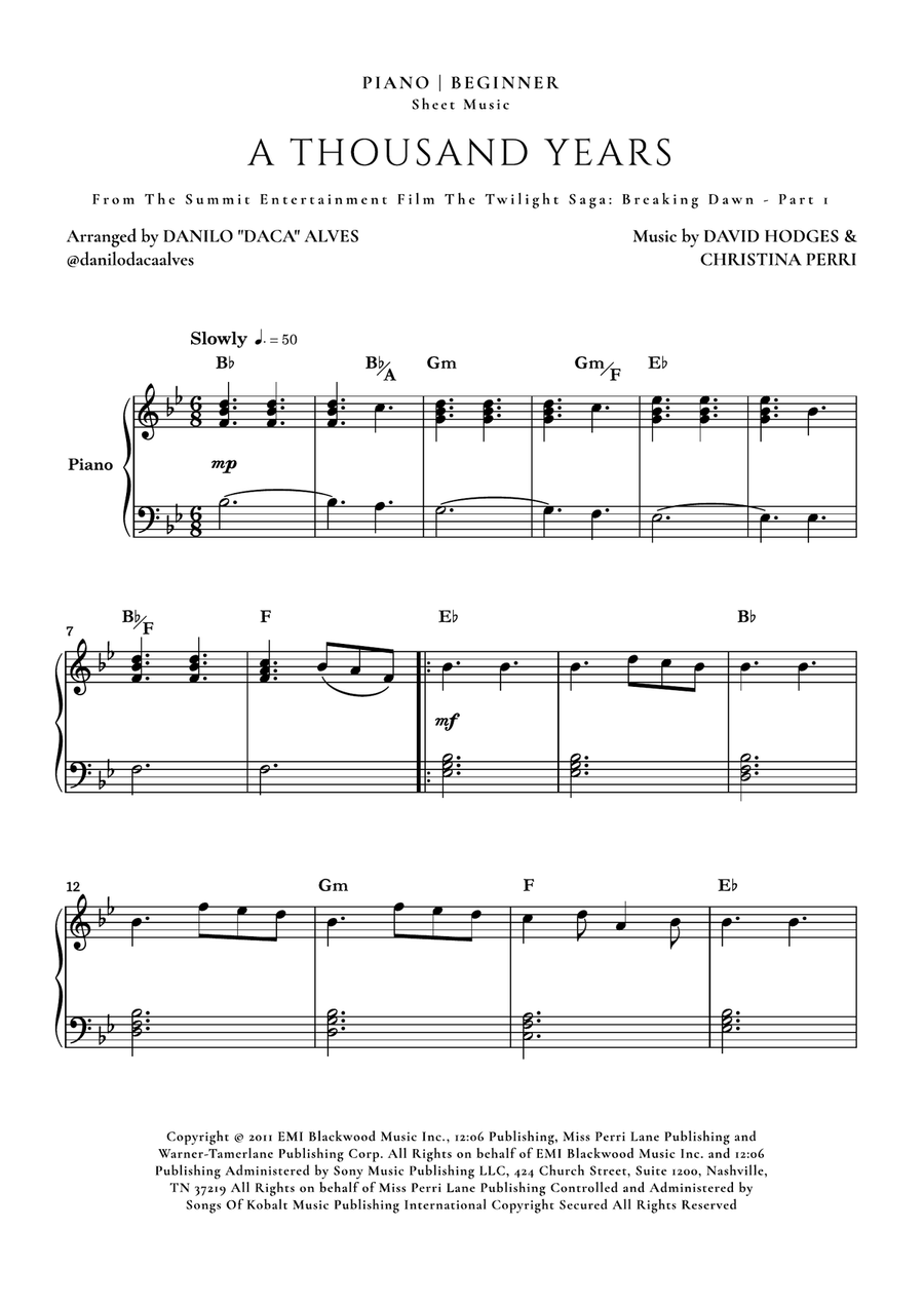A Thousand Years Easy Piano scores gallery preview page 1
