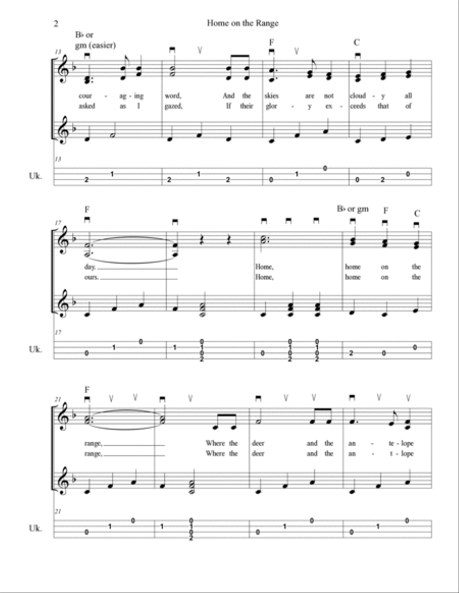 Home on the Range for Ukulele and Voice with Yodel with TAB Voice scores gallery preview page 2