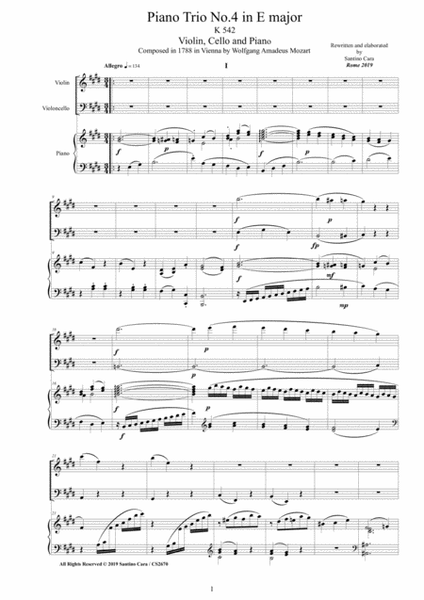 Mozart - Piano Trio No.4 in E major K542 for Violin, Cello and Piano image number null