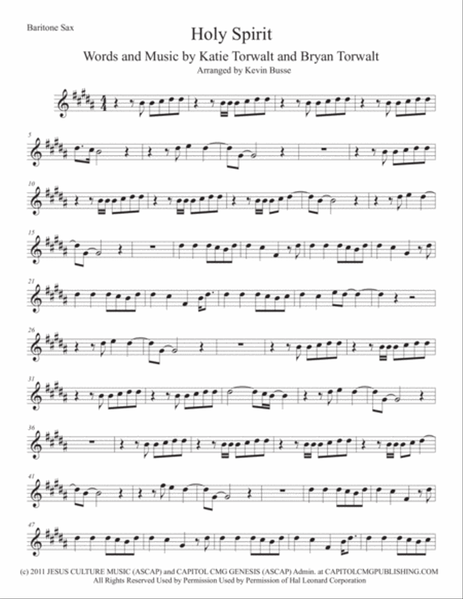 Holy Spirit Holy Spirit Baritone Saxophone scores gallery preview page 1