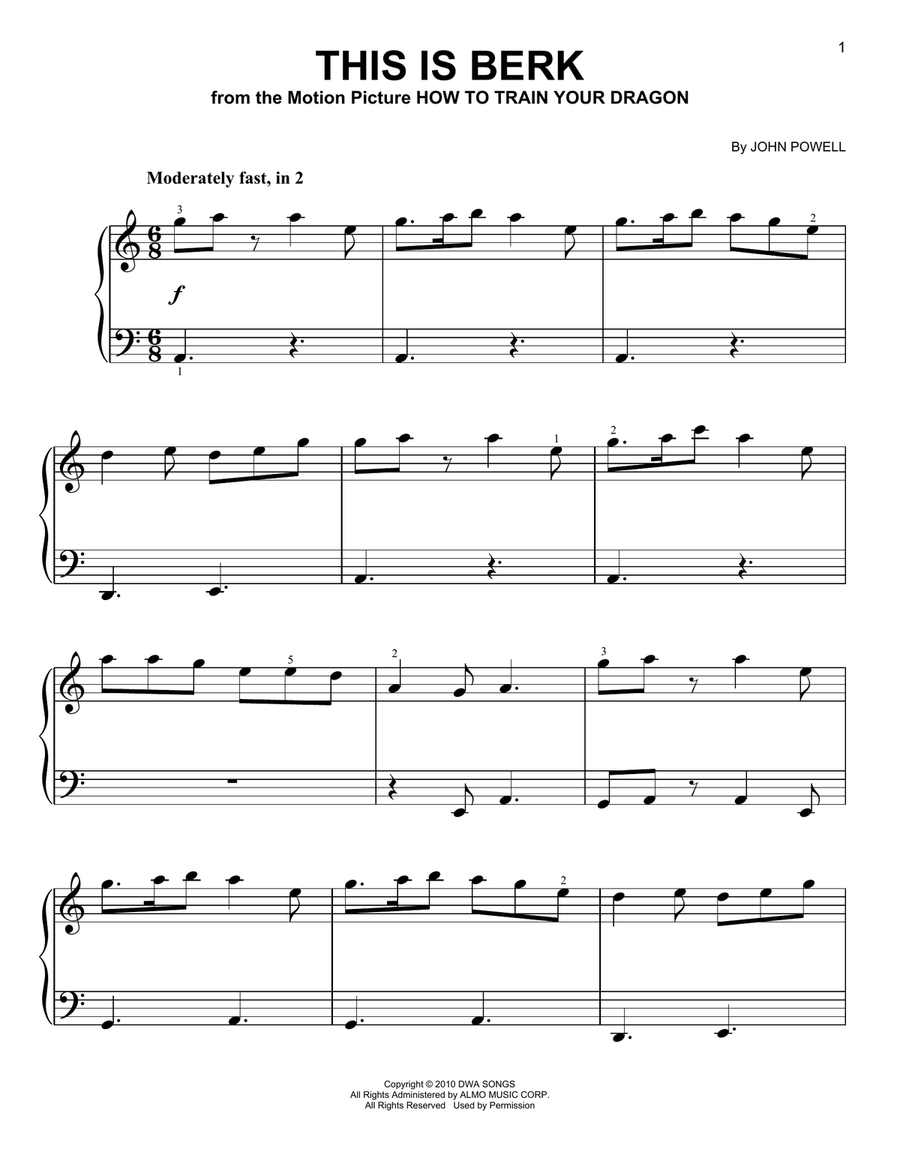 This Is Berk (from How To Train Your Dragon) Easy Piano scores gallery preview page 1