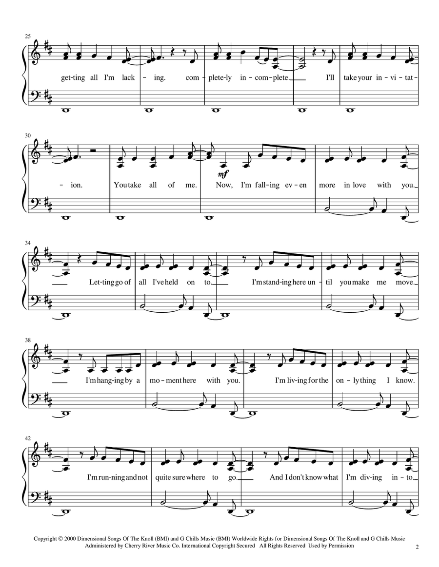 Hanging By A Moment Hanging By A Moment Piano Solo scores gallery preview page 2