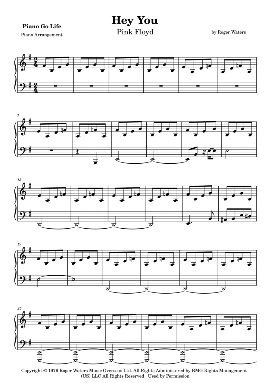 Hey You Piano Solo scores gallery preview page 1