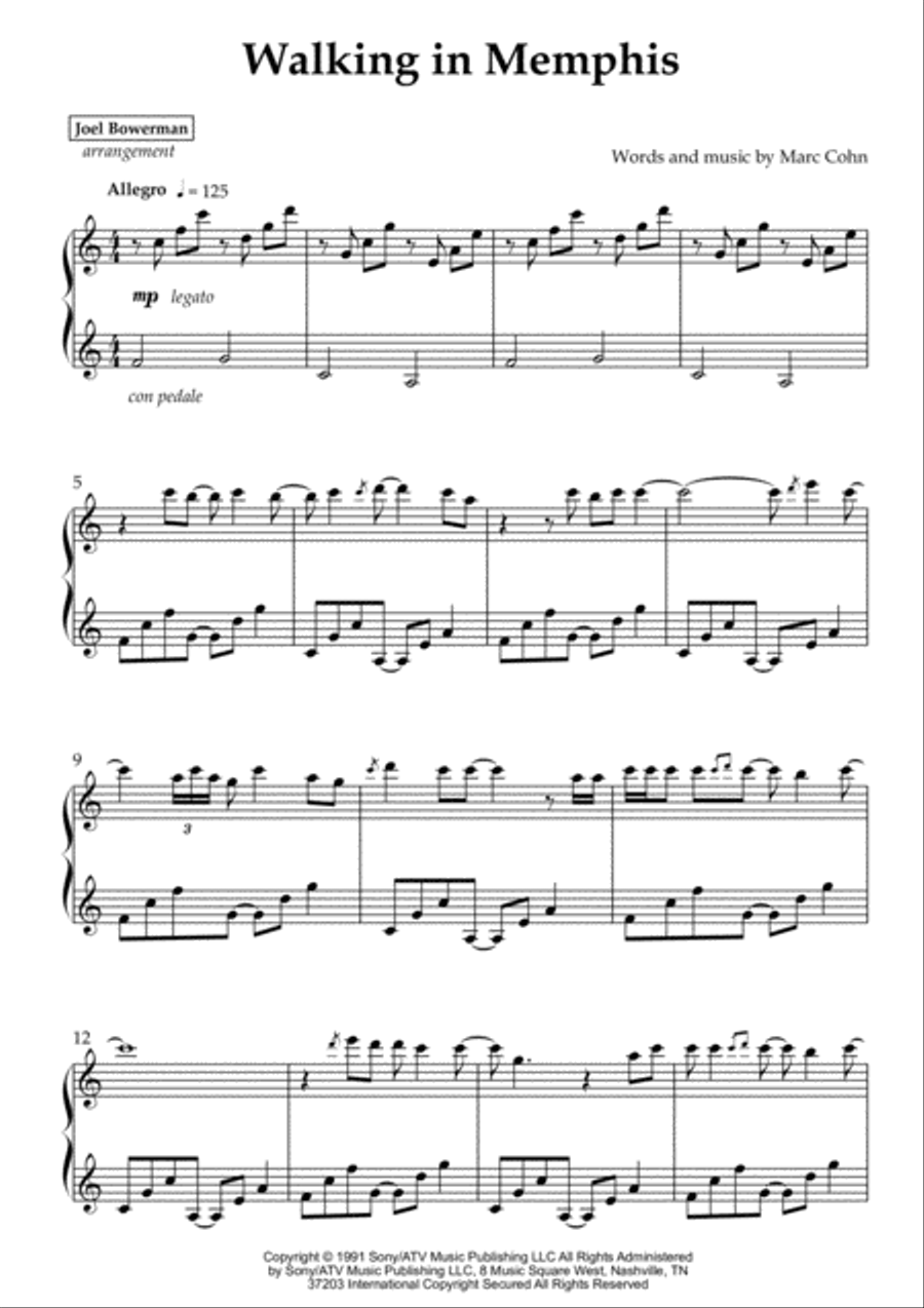 Walking In Memphis Piano Solo scores gallery preview page 1