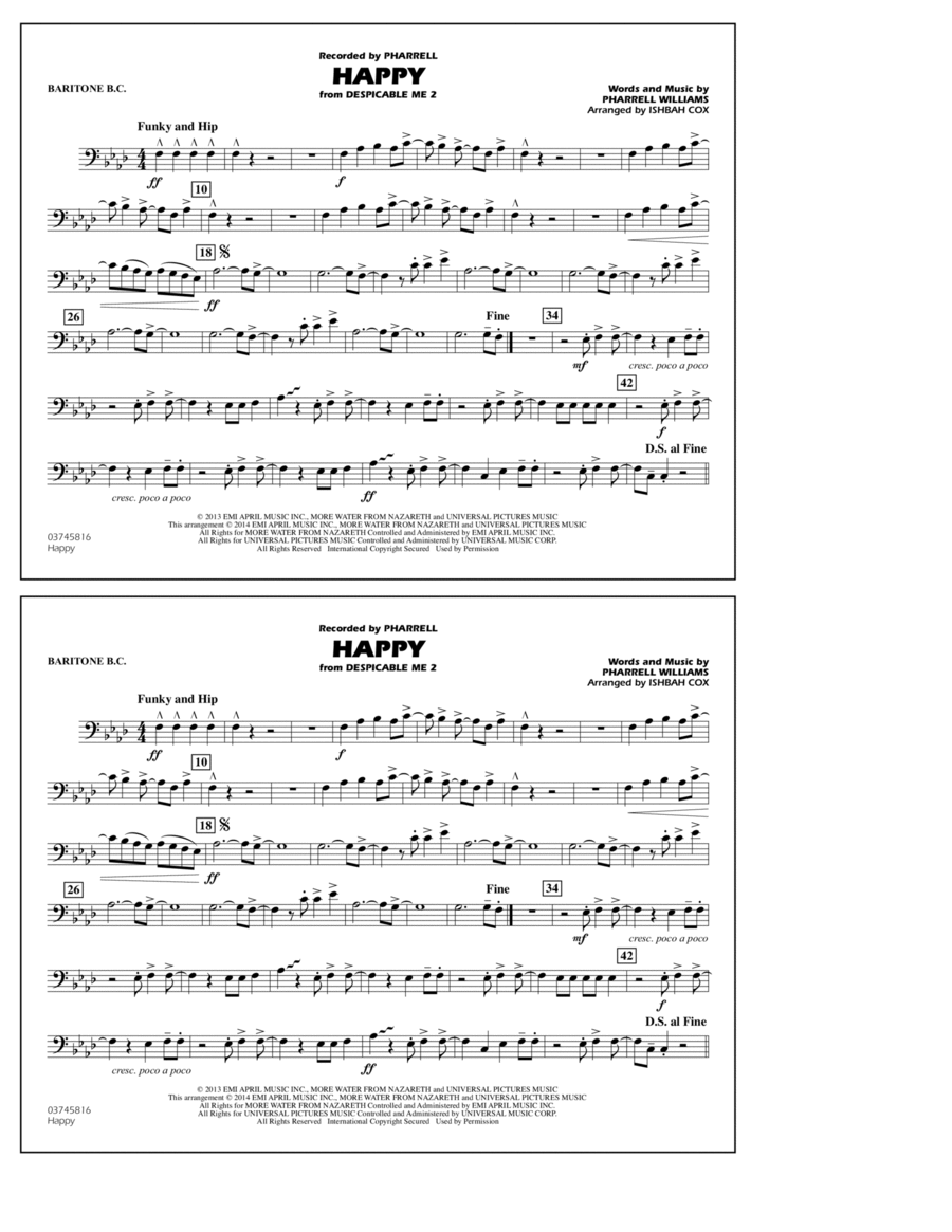 Happy (from Despicable Me 2) - Baritone B.C. Marching Band scores gallery preview page 1