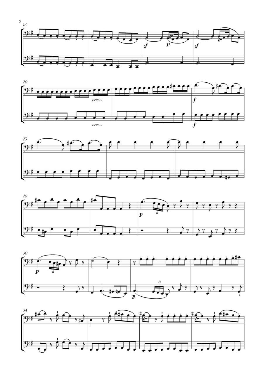 W. A. Mozart - Eine Kleine Nachtmusik (for Cello and Trombone) Trombone Duet scores gallery preview page 2