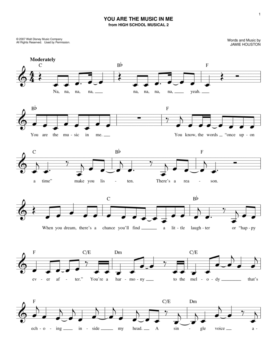 You Are The Music In Me (from High School Musical 2) Piano scores gallery preview page 1