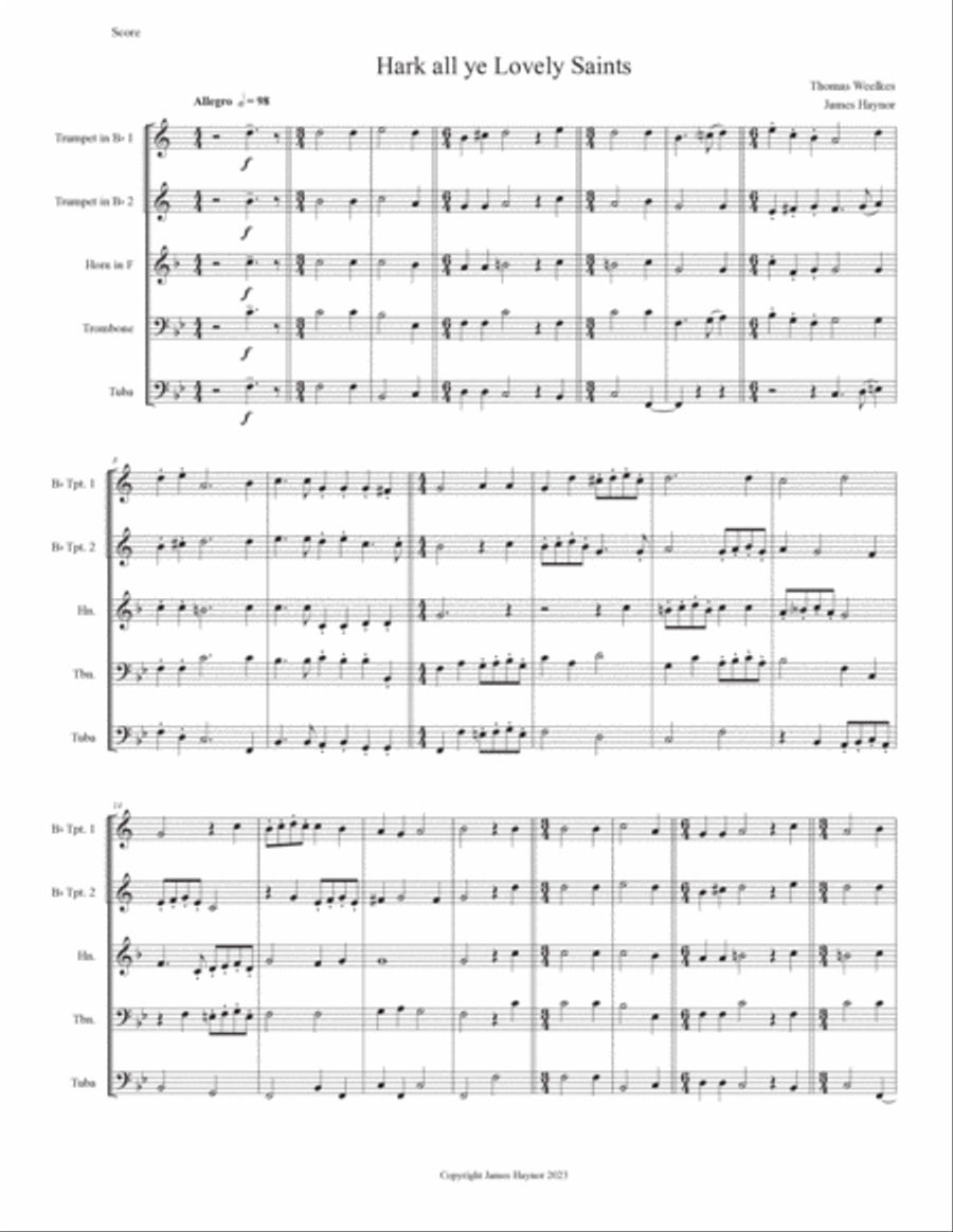 Hark all ye Lovely Saints for Brass Quintet Brass Quintet scores gallery preview page 3