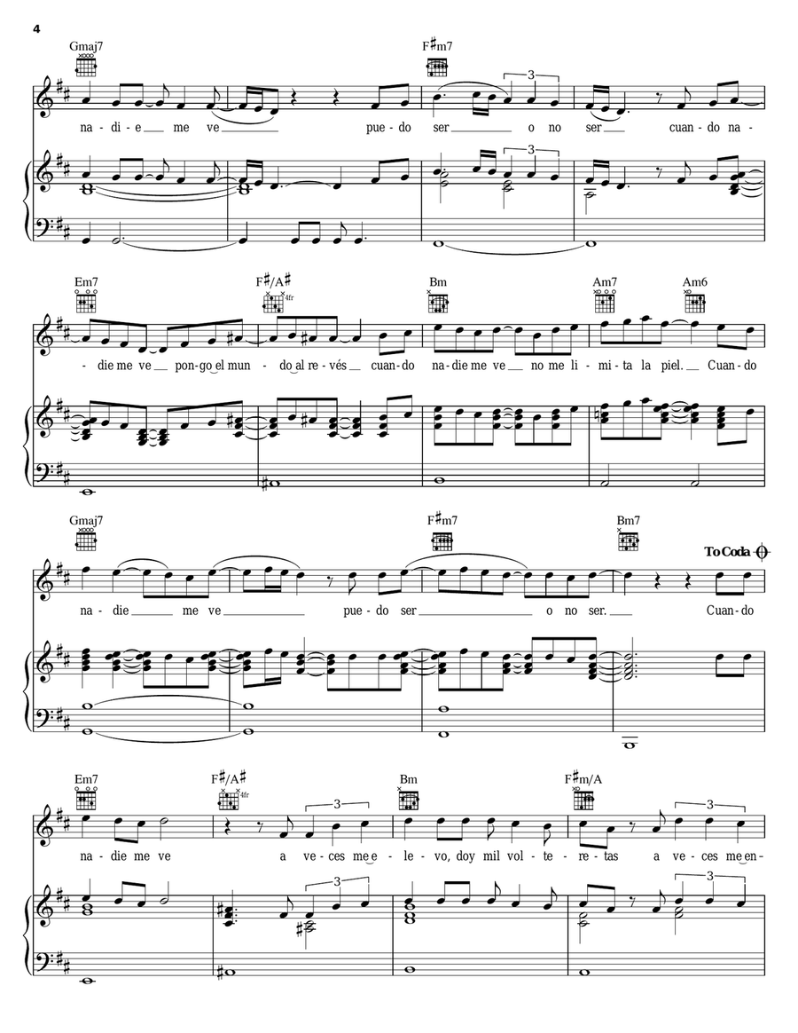 Cuando Nadie Me Ve Piano, Vocal, Guitar scores gallery preview page 4
