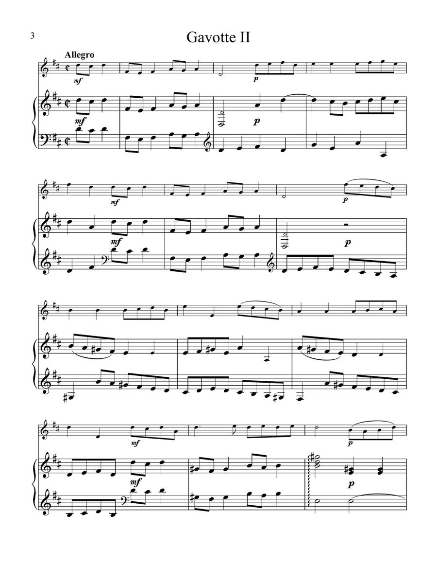 Gavotte 1 & 2 BWV 1068 for flute or violin and piano Flute Solo scores gallery preview page 4