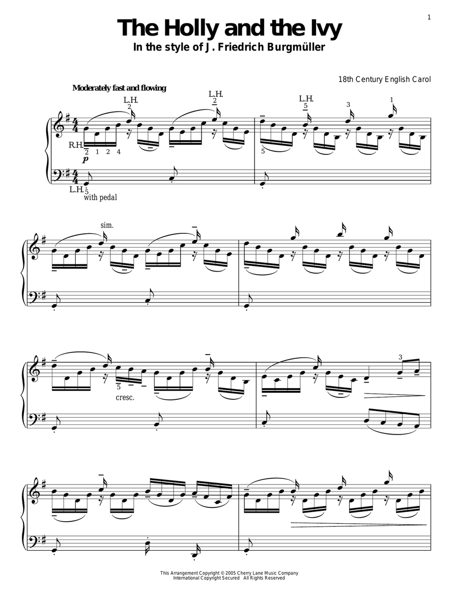 The Holly And The Ivy (in the style of Burgmuller) Piano Solo scores gallery preview page 1