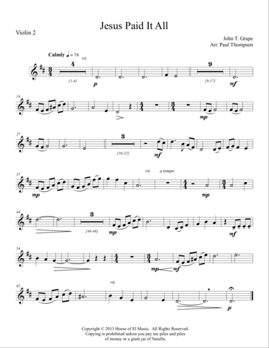 Jesus Paid It All - String Quartet and Piano Piano Quintet scores gallery preview page 6