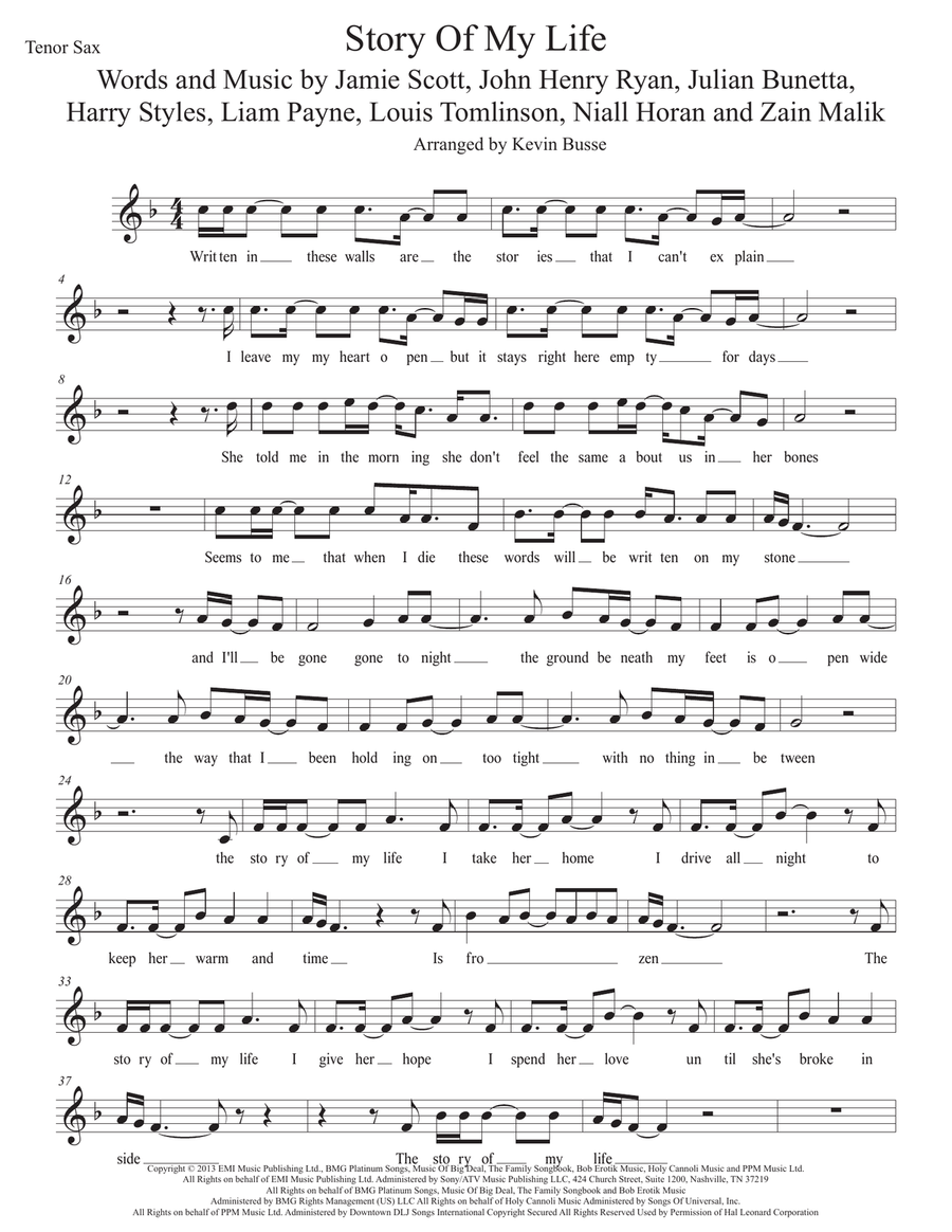 Story Of My Life Story Of My Life Tenor Saxophone scores gallery preview page 1