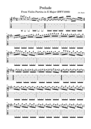 J.S. Bach: Prelude (Violin Partita in E Major BWV 1006) Adaptation for Electric Guitar