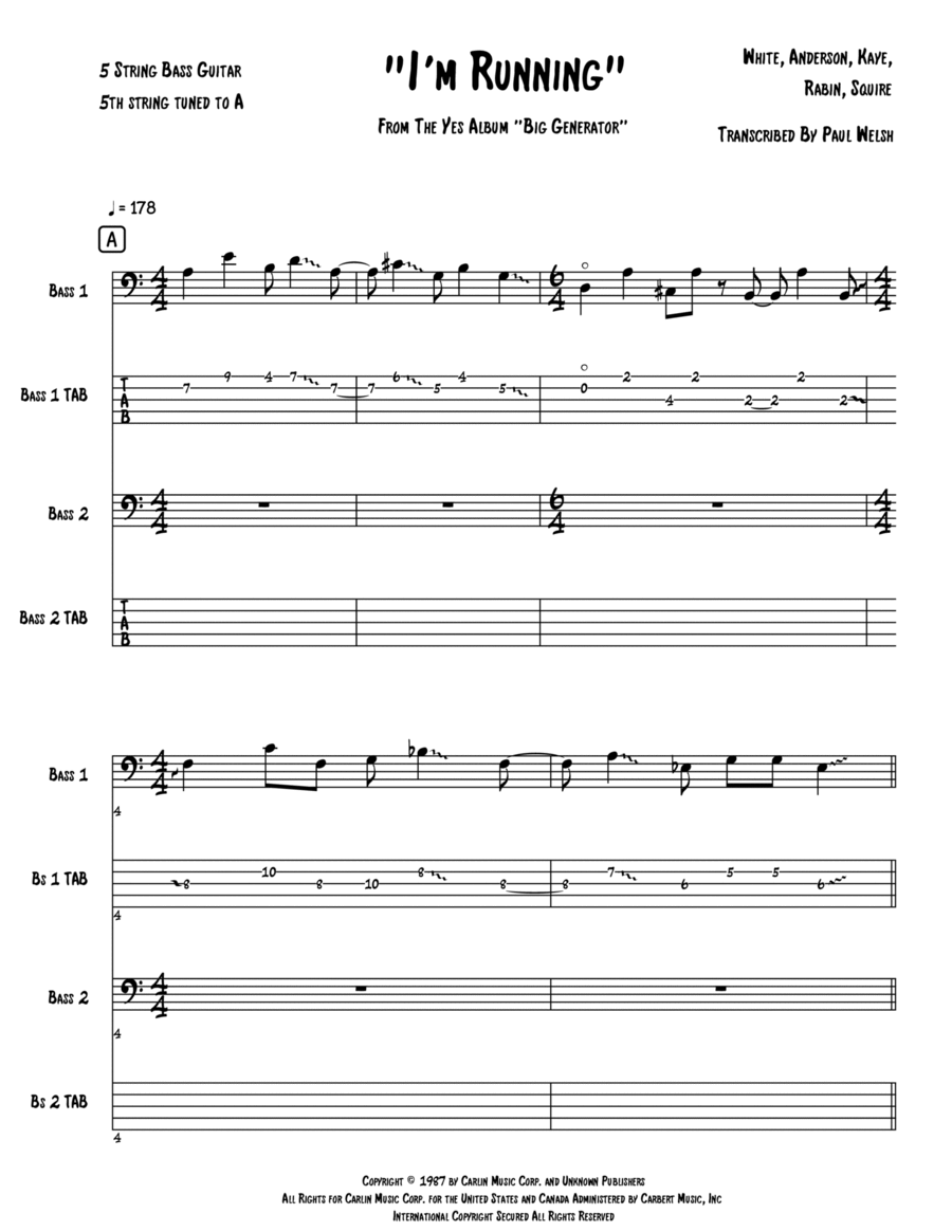 I'm Running Bass Guitar scores gallery preview page 1