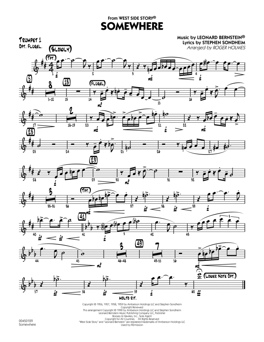 Somewhere (from West Side Story) - Trumpet 1 Jazz Ensemble scores gallery preview page 1