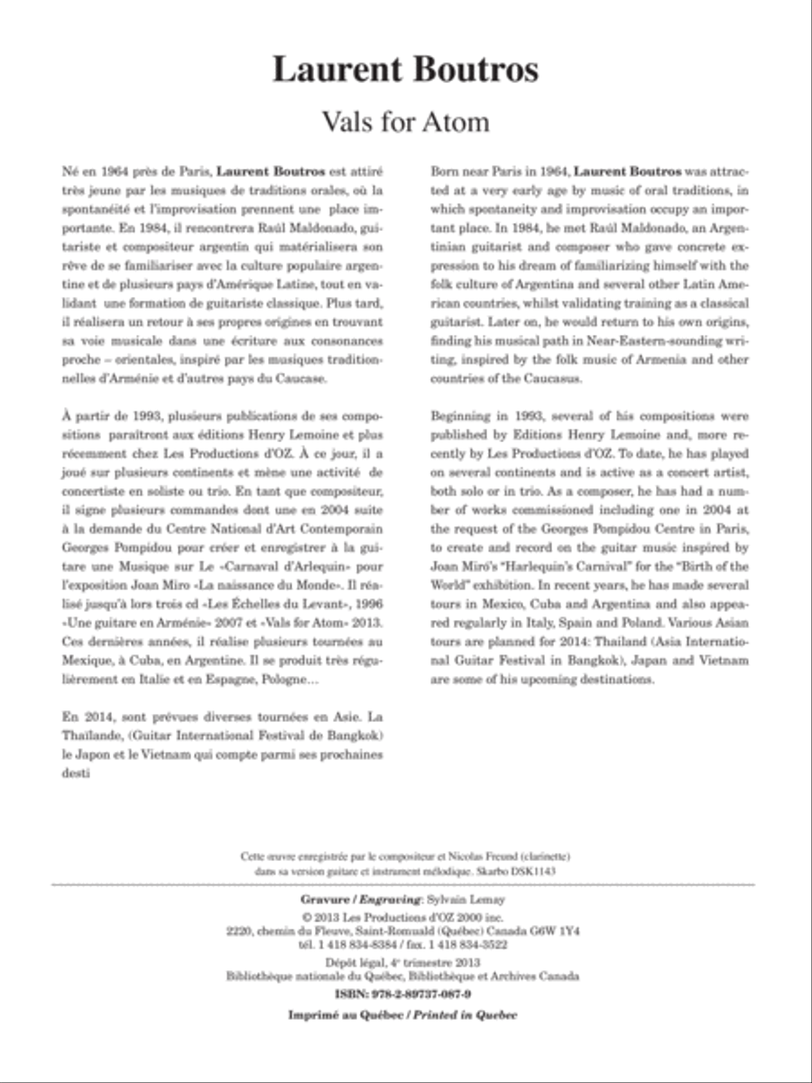 Vals for Atom Vals for Atom Classical Guitar scores gallery preview page 1