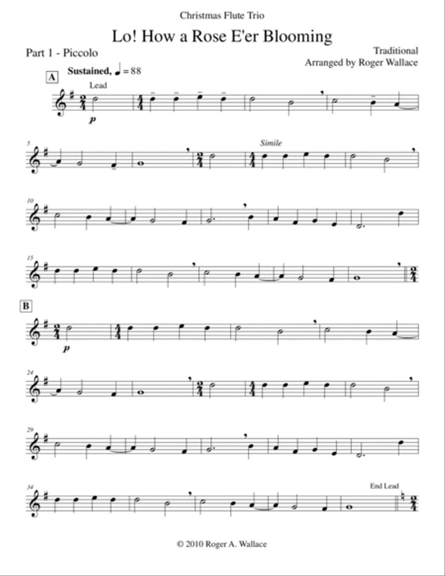 Lo! How a Rose E'er Blooming (Flute Trio) Flute Trio scores gallery preview page 5
