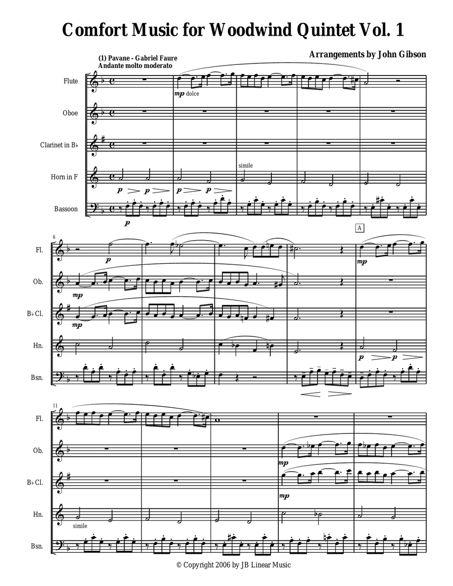 Comfort Music for Woodwind Quintet Vol I Woodwind Quintet scores gallery preview page 1