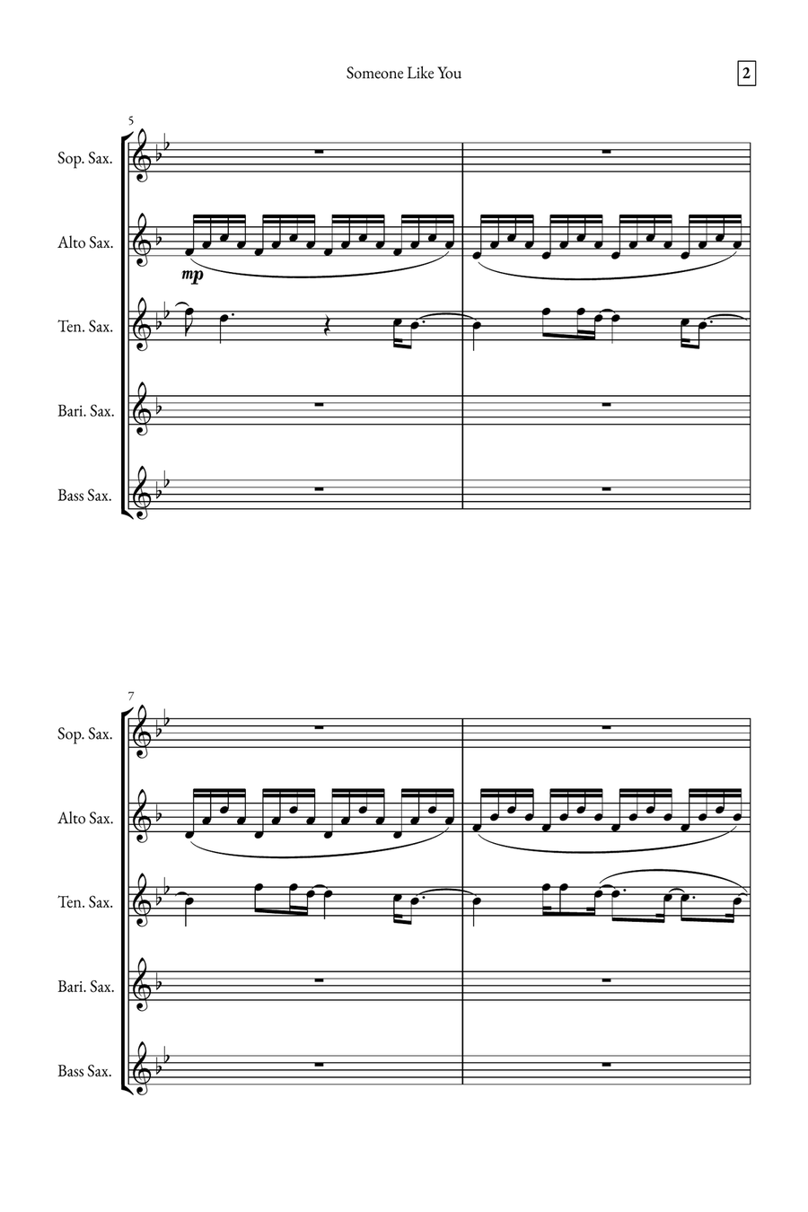 Someone Like You Saxophone Quintet scores gallery preview page 2
