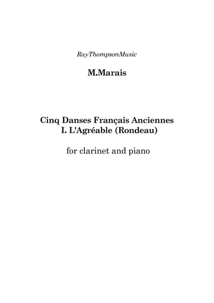 Marais: Cinq Danses Français Anciennes (Five Old French Dances) I. L'Agréable - clarinet/piano image number null