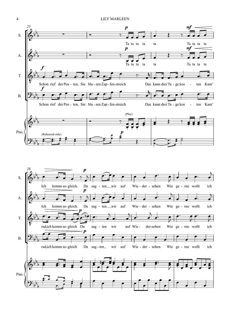 Lilli Marlene (lili Marleen) 4-Part scores gallery preview page 6