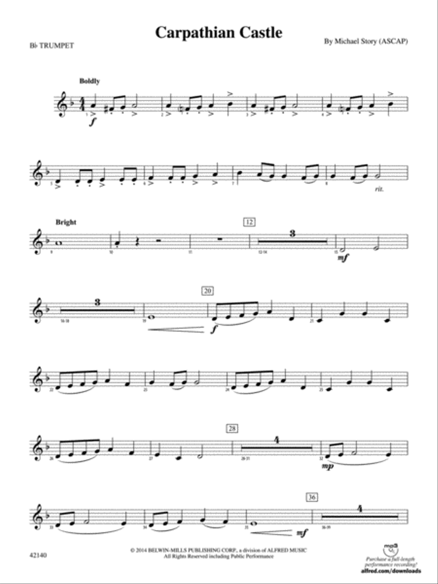 Carpathian Castle: 1st B-flat Trumpet Concert Band scores gallery preview page 1