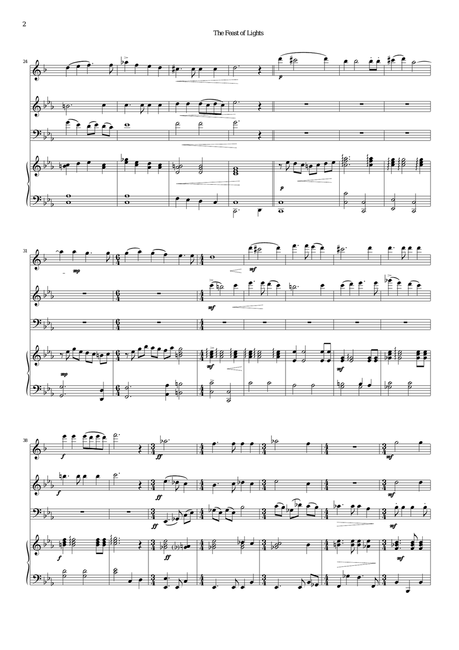 The Feast of Lights for violin, clarinet, cello and piano Small Ensemble scores gallery preview page 2