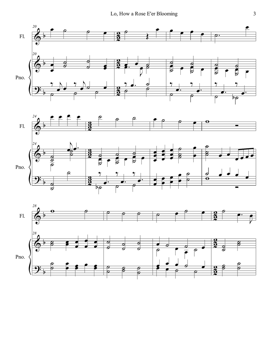 Lo, How a Rose E'er Blooming (flute/piano), arr. Brenda Portman Flute Solo scores gallery preview page 3