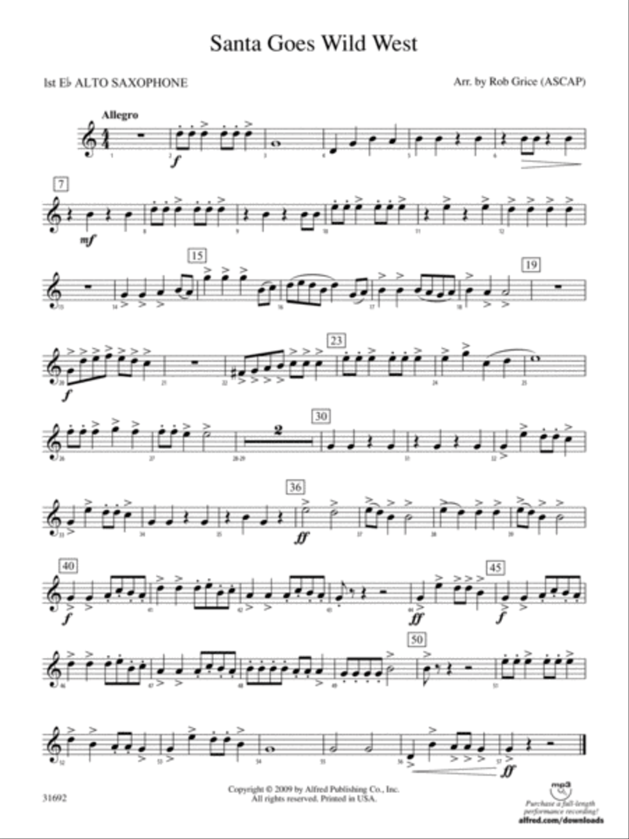 Santa Goes Wild West: E-flat Alto Saxophone Concert Band scores gallery preview page 1